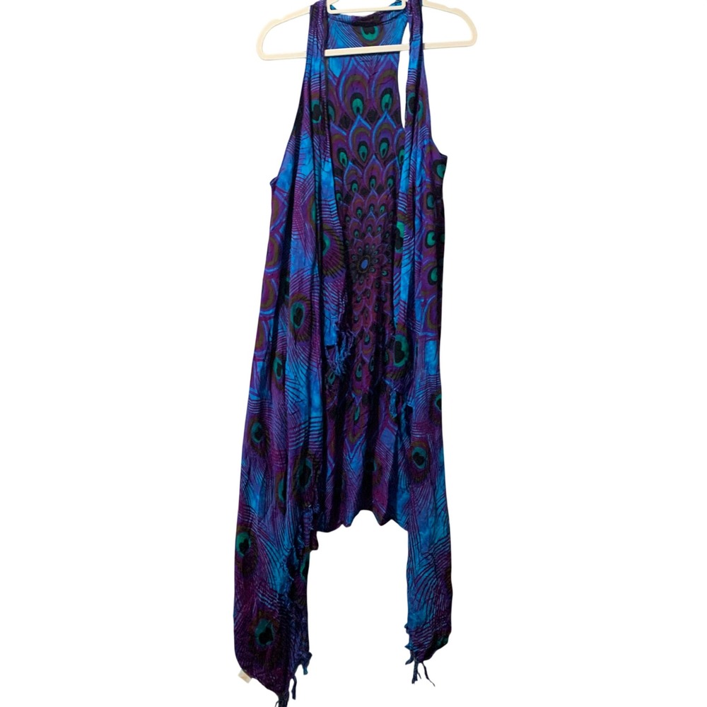 Pareos In Paradise Peacock Feather Mandala Rayon Kimono Purple Blue One Size
